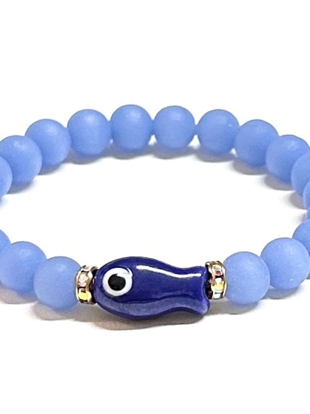 Denim Blue Ceramic Fish Bracelet Sea Glass Jewelry 7 Inches Stretchy